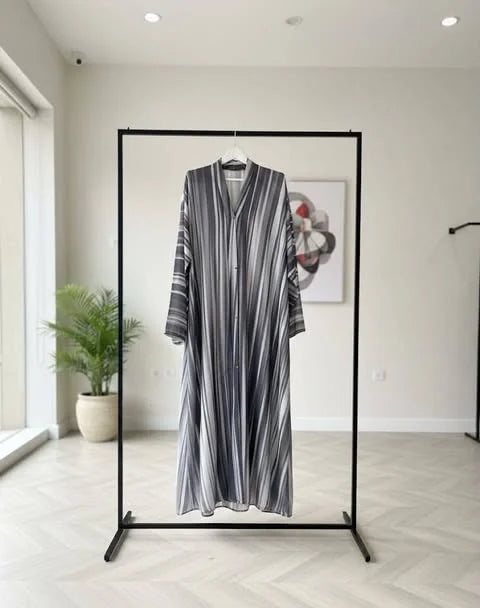 Printed Abaya with Lining Design - Grey