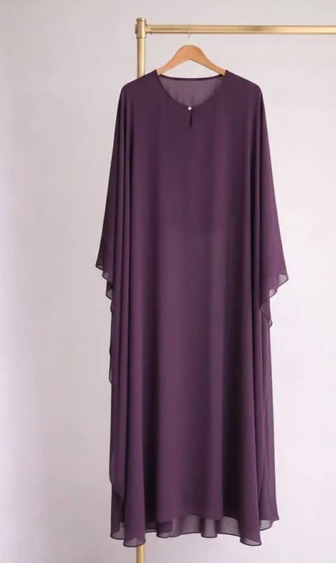 Chiffon Kaftan Style Abaya - Purple