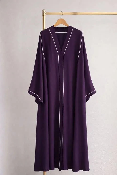 Crinkle Fabric Kaftan-Style Abaya - Purple