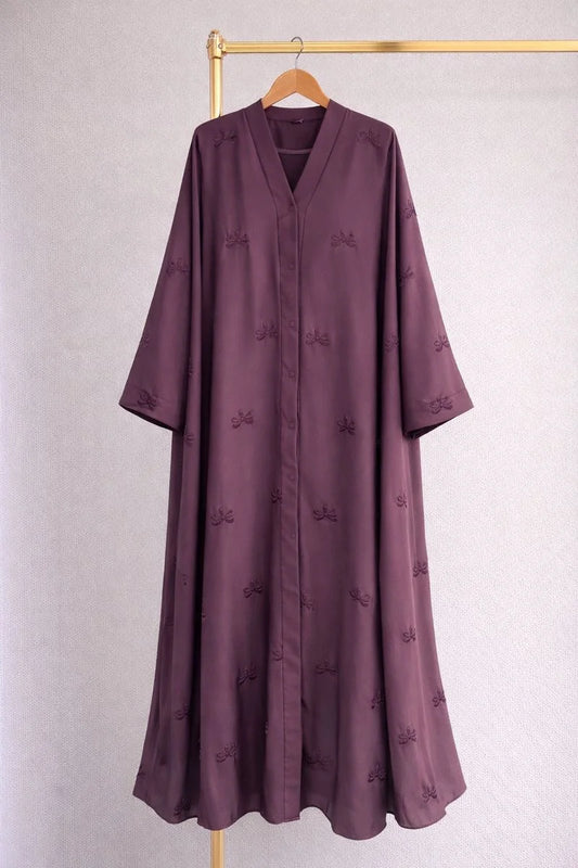 Embroidered Bow Abaya - Mauve